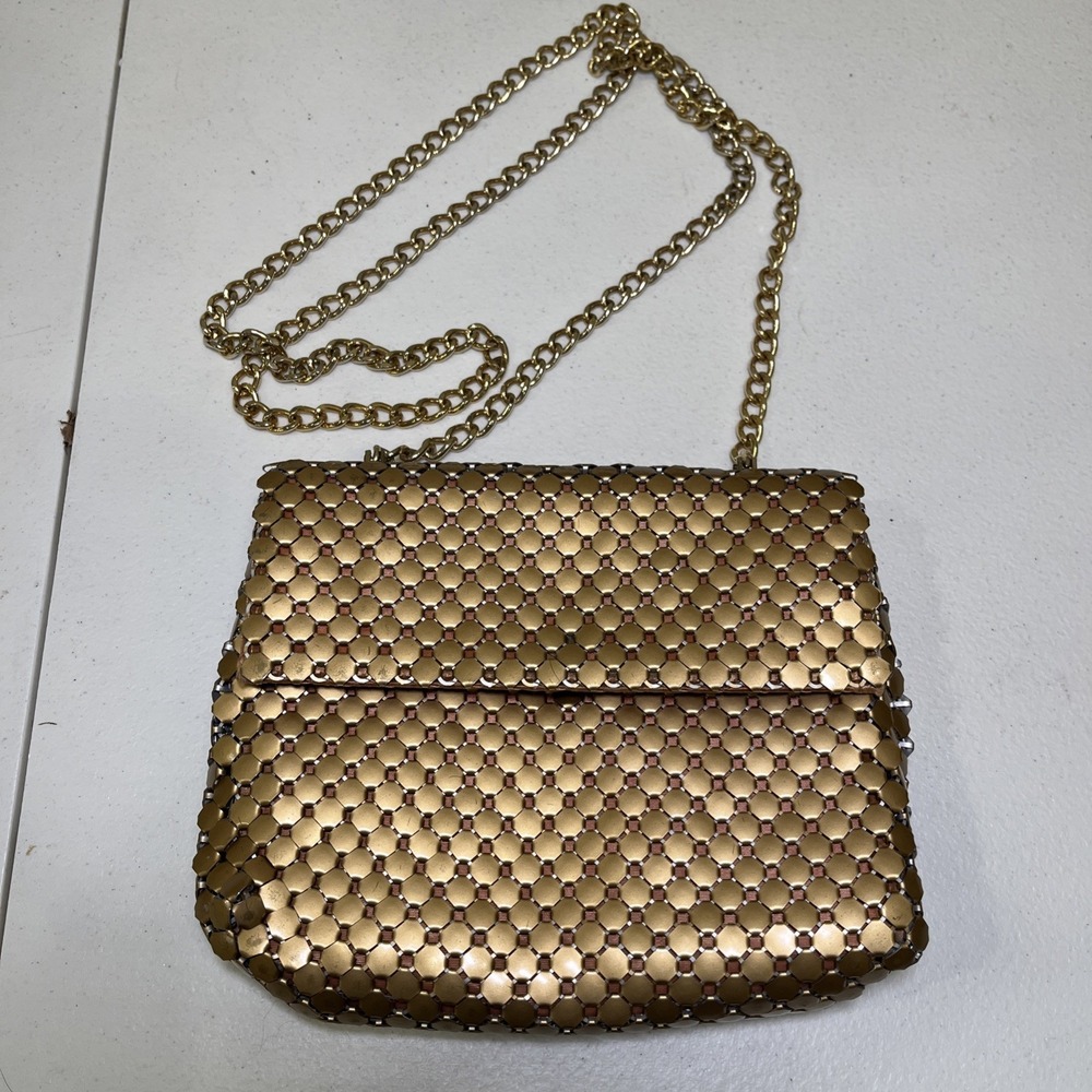 Vintage Whiting & Davis Co. Small Gold Mesh Purse Bag Pouch with Silk Lining
